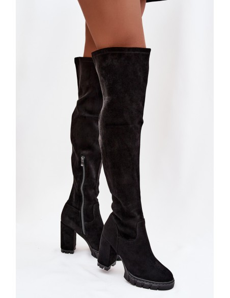 Women's Knee-High Boots on Block Heel Eco Suede Black Tahlina
