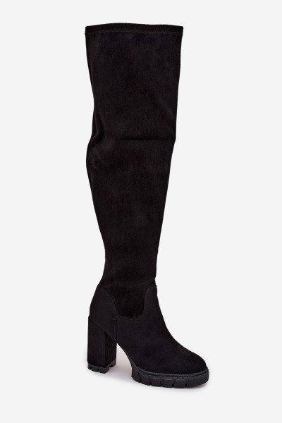 Women's Knee-High Boots on Block Heel Eco Suede Black Tahlina 2