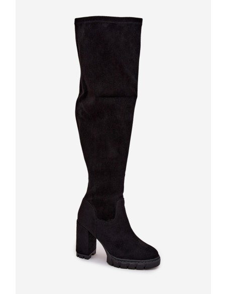 Women's Knee-High Boots on Block Heel Eco Suede Black Tahlina