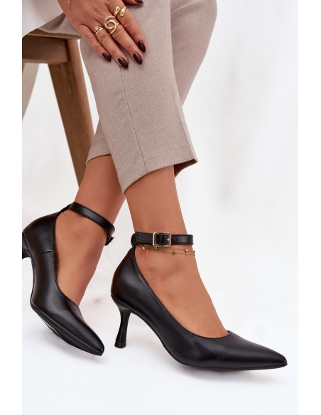 High heels pumps with strap black Perrine