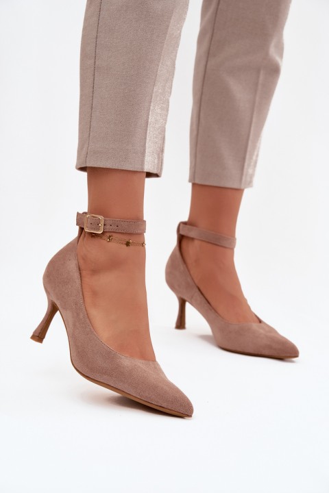 Devoria high heels with eco suede dark beige