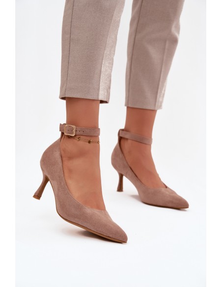 Devoria high heels with eco suede dark beige