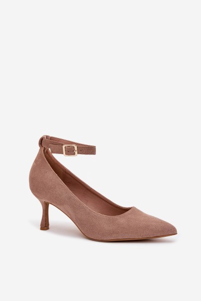 Devoria high heels with eco suede dark beige 2