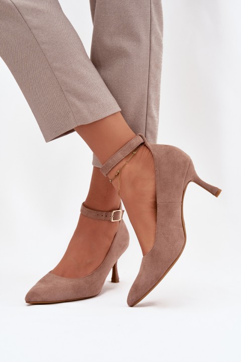 Devoria high heels with eco suede dark beige