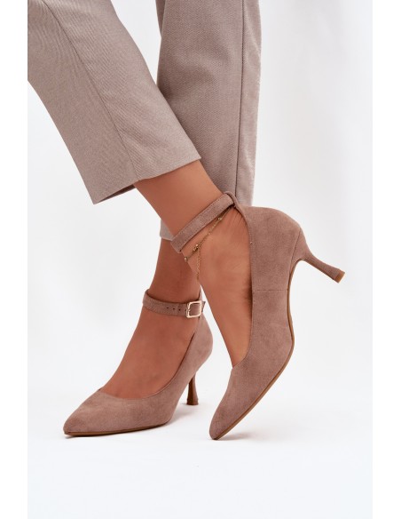 Devoria high heels with eco suede dark beige