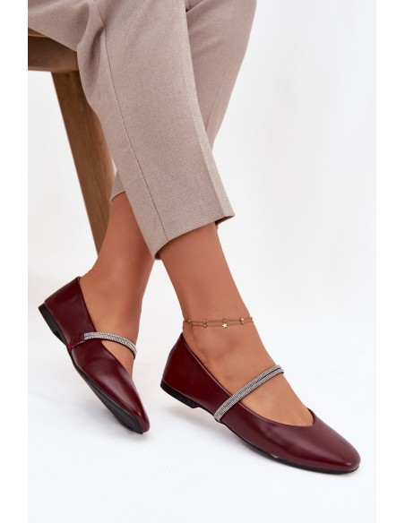Women's Ballerinas With Shiny Straps Burgundy Ilirene