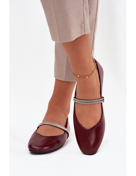 Women's Ballerinas With Shiny Straps Burgundy Ilirene