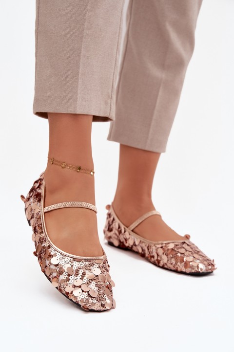 Blizgučiais dekoruotos balerinos su rožinės šampano spalvos Terlina