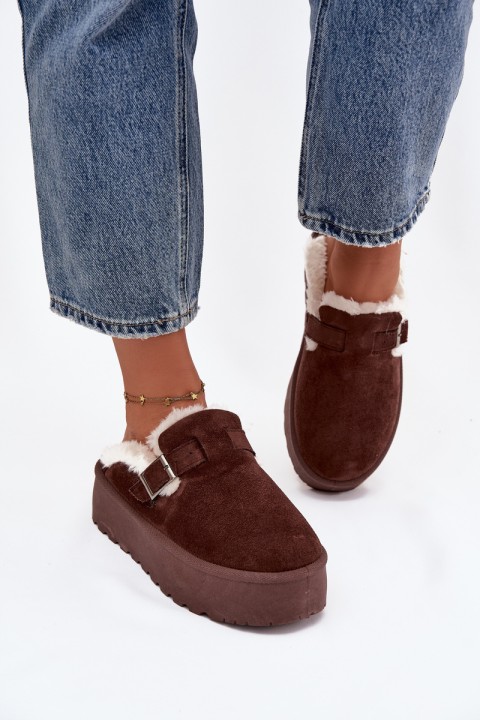 Moteriški sniego batai su kailiu ir sagtimi ant platformos šokolado spalvos Jessina