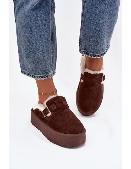 Women's Snow Boots With Fur And Buckle On Platform Chocolate Jessina