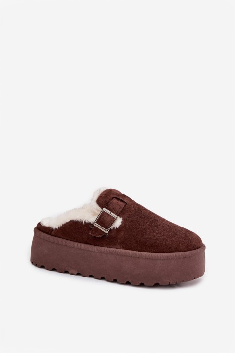 Women's Snow Boots With Fur And Buckle On Platform Chocolate Jessina