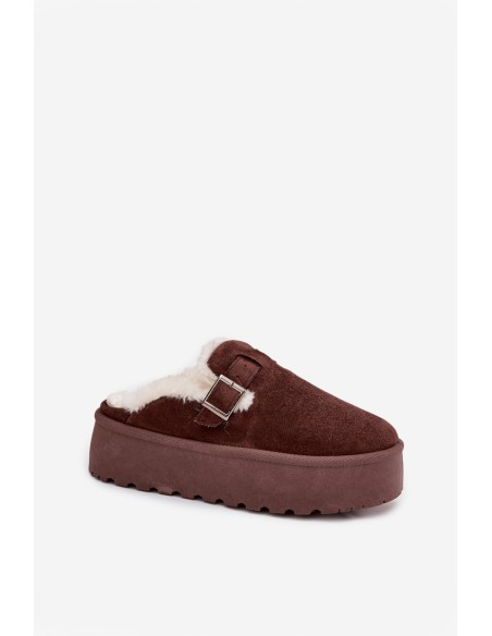 Women's Snow Boots With Fur And Buckle On Platform Chocolate Jessina