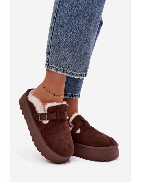 Women's Snow Boots With Fur And Buckle On Platform Chocolate Jessina