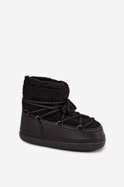 Women's Snow Boots with Sheepskin Type Fur Laced Black Belira 2