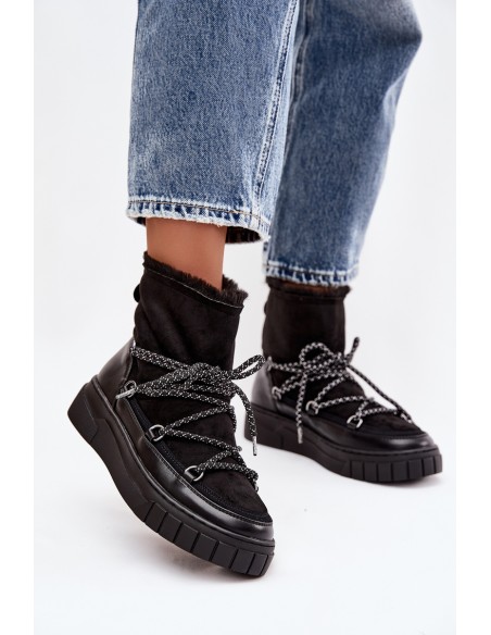 Moteriški sniego batai su raišteliais juodi Isalisse