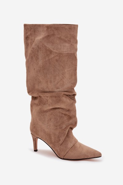 Wrinkled Boots on Heel Made of Eco Suede Lined Beige Mavella 2