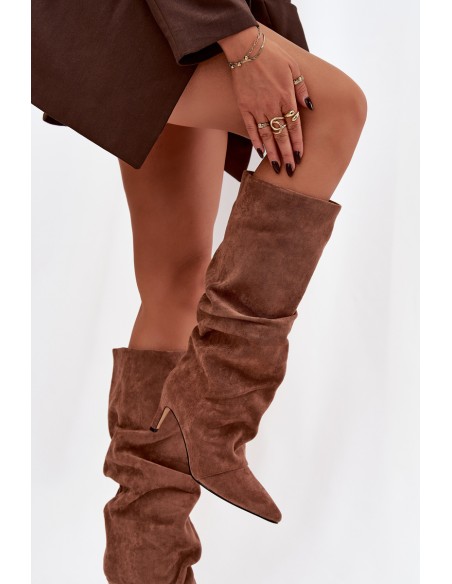 Aukštakulniai aulinukai iš ekologiškos zomšos su pamušalu, tamsiai smėlio spalvos, „Mavella“