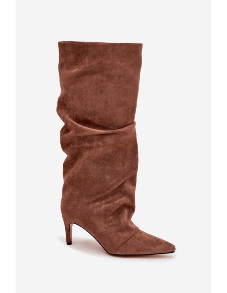 Aukštakulniai aulinukai iš ekologiškos zomšos su pamušalu, tamsiai smėlio spalvos, „Mavella“