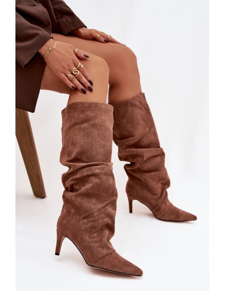 Aukštakulniai aulinukai iš ekologiškos zomšos su pamušalu, tamsiai smėlio spalvos, „Mavella“