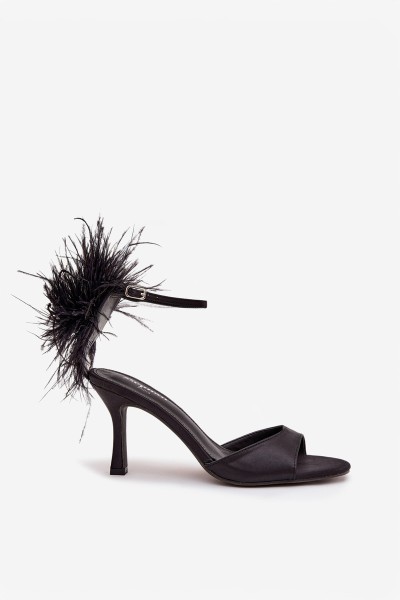 High heel sandals with feathers Black Caelina
