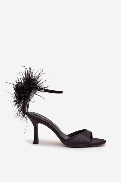 High heel sandals with feathers Black Caelina