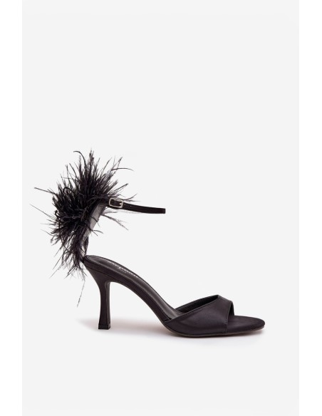 High heel sandals with feathers Black Caelina