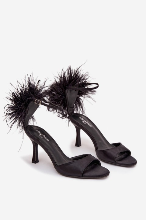 High heel sandals with feathers Black Caelina