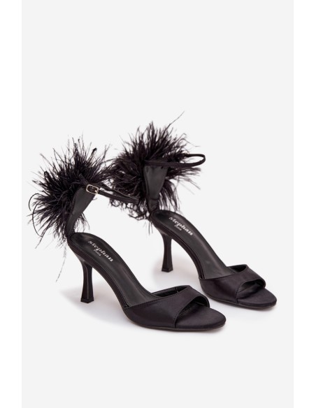 High heel sandals with feathers Black Caelina