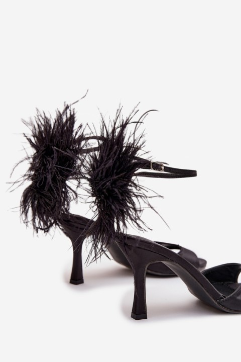 High heel sandals with feathers Black Caelina
