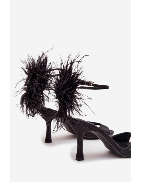 High heel sandals with feathers Black Caelina