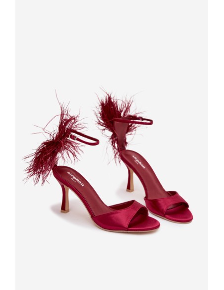 High Heel Sandals With Feathers Bordeaux Caelina