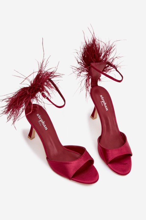 High Heel Sandals With Feathers Bordeaux Caelina
