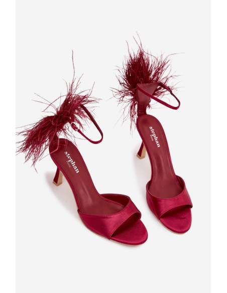 High Heel Sandals With Feathers Bordeaux Caelina