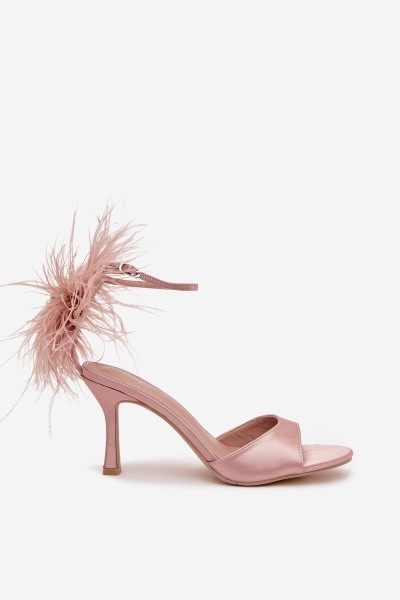 High Heel Sandals With Feathers Dirty Pink Caelina