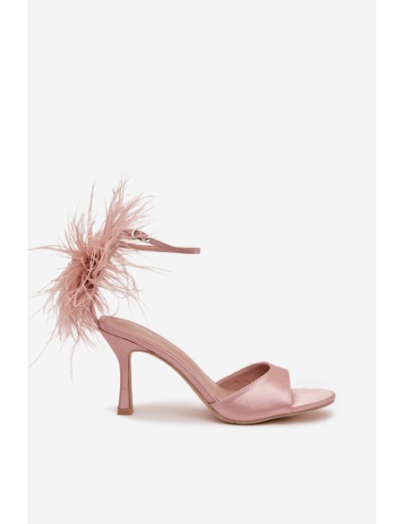 High Heel Sandals With Feathers Dirty Pink Caelina