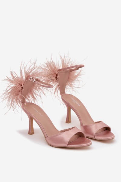 High Heel Sandals With Feathers Dirty Pink Caelina 2
