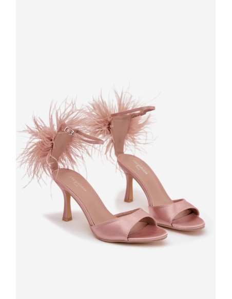 High Heel Sandals With Feathers Dirty Pink Caelina
