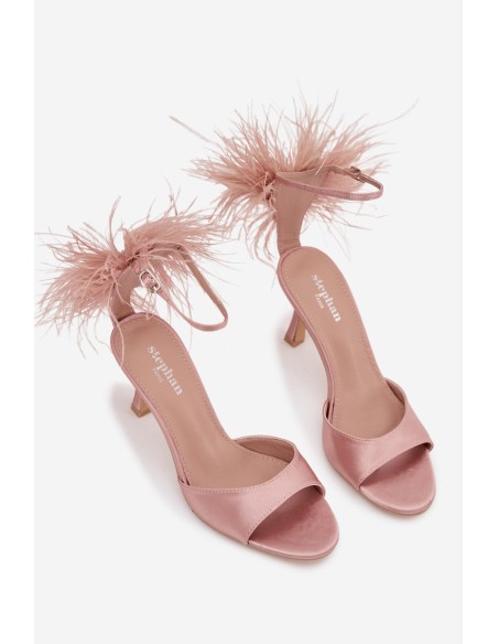 High Heel Sandals With Feathers Dirty Pink Caelina