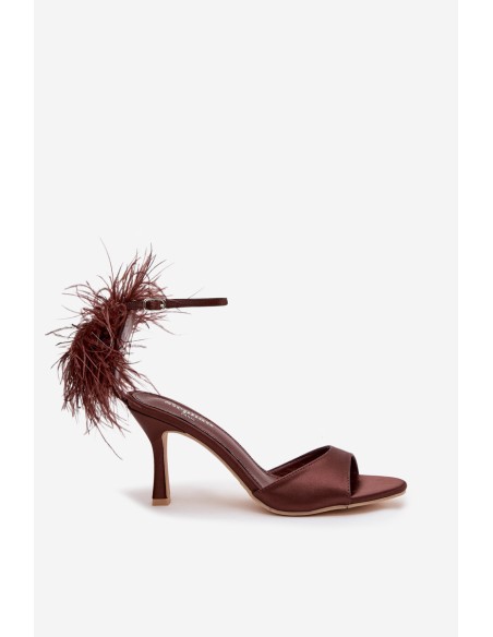 High heel sandals with feathers Chocolate Caelina