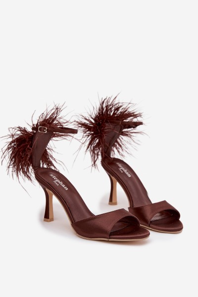 High heel sandals with feathers Chocolate Caelina 2