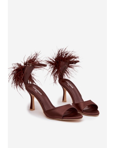 High heel sandals with feathers Chocolate Caelina