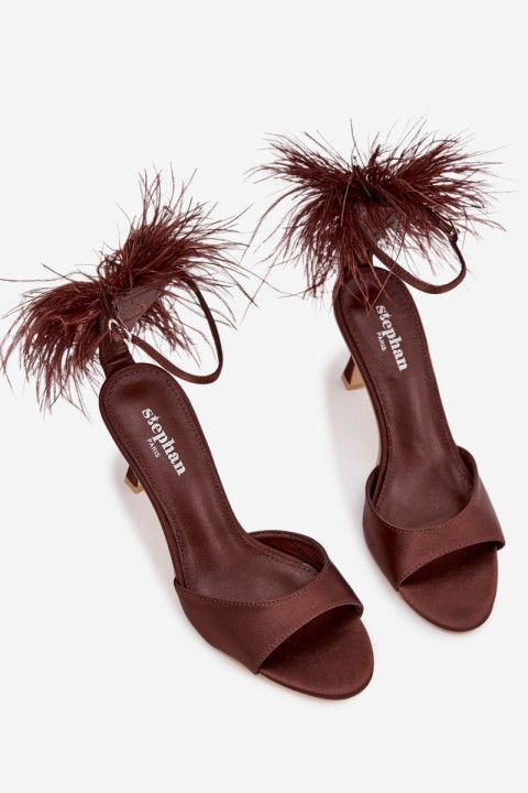 High heel sandals with feathers Chocolate Caelina