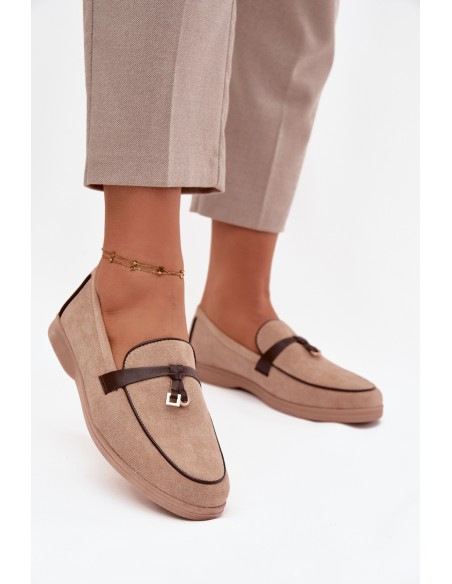 Moccasins Loafers Ladies Eco Suede Beige Darwen