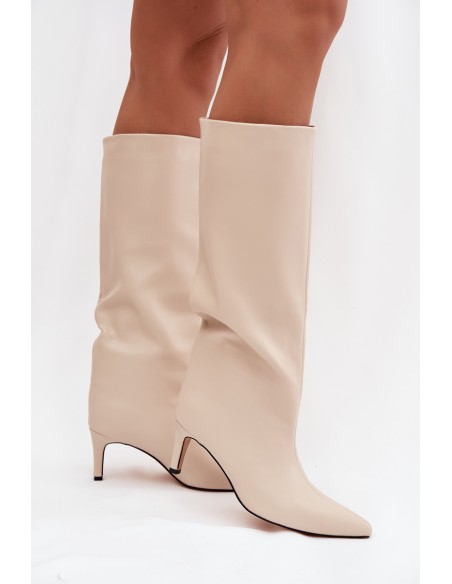 Women's Slip-On Insulated Boots on Heel Light Beige Olive