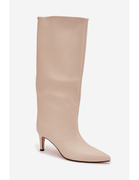 Women's Slip-On Insulated Boots on Heel Light Beige Olive