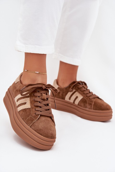 Women Sneakers On Platform Made Of Natural Suede Camel Eldira
