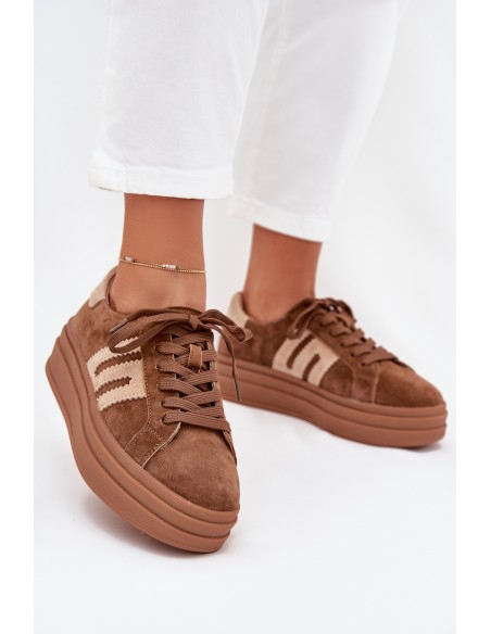 Women Sneakers On Platform Made Of Natural Suede Camel Eldira