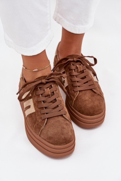 Women Sneakers On Platform Made Of Natural Suede Camel Eldira
