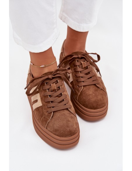 Women Sneakers On Platform Made Of Natural Suede Camel Eldira