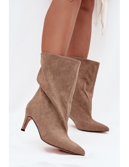 Slip-on Women's Heeled Boots Beige Solvienne